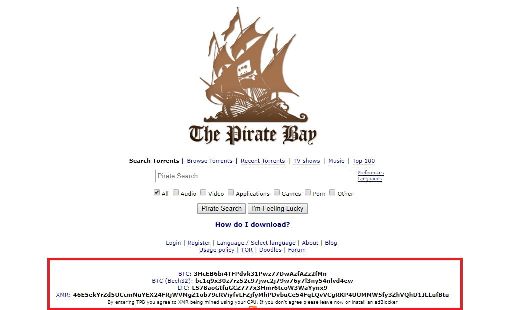 The Pirate Bay kopie Monero