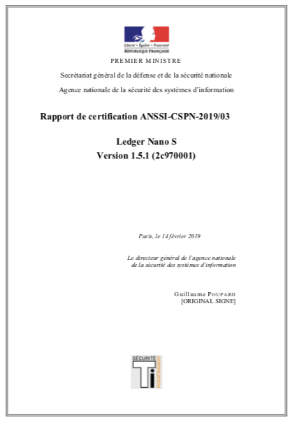 certyfikat CSPN Ledger Nano S ANSSI
