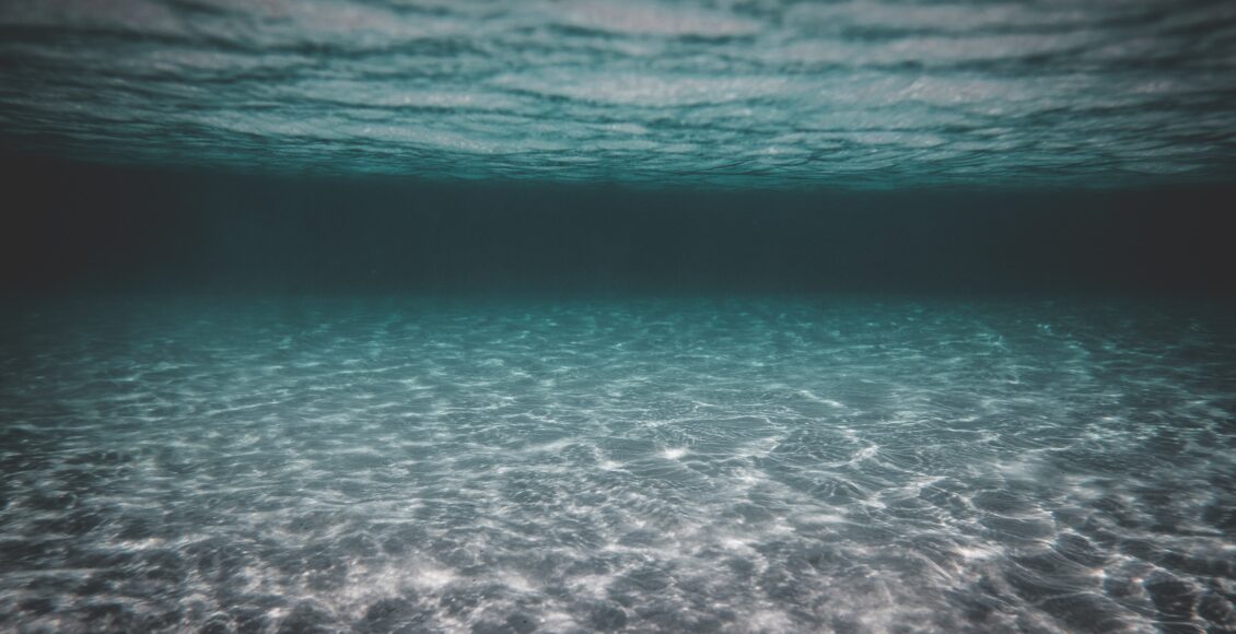 Widok dna morskiego i błękitnej toni wody