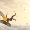 Ikar z głową Bitcoina spadający z nieba po zobaczeniu Słońca