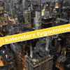 panorama metropolii wieczorem z zółtym napisem kalendarz tygodniowy w tle