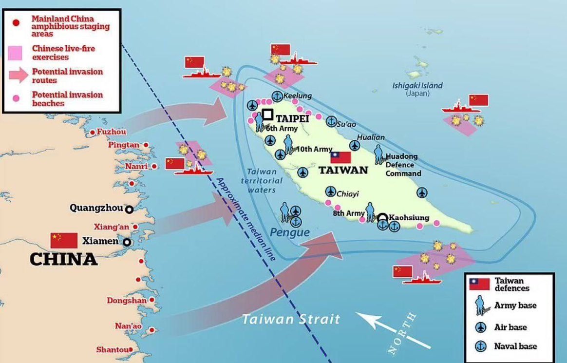 Zdjęcie mapy chińskich manewrów na Tajwanie