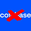 logo coinbase przekreślone czerwonym krzyżykiem
