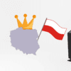 zarys polski z koroną, flagą polski i bitomatem flyingatom