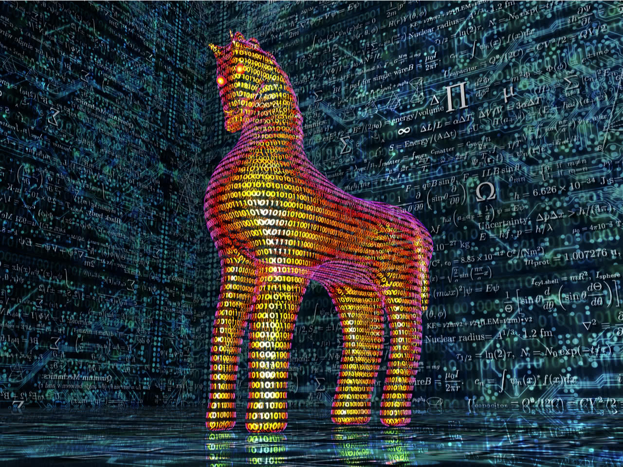 Koń trojański w cyfrowym tle
