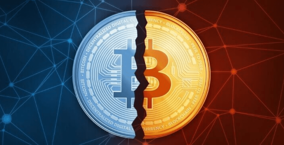 Bitcoin rozdzielony na pół