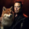 elon musk w towarzystwie psa rasy shiba inu symbolizującego dogecoin