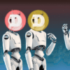 roboty z różnokolorowymi głowami dogecoin