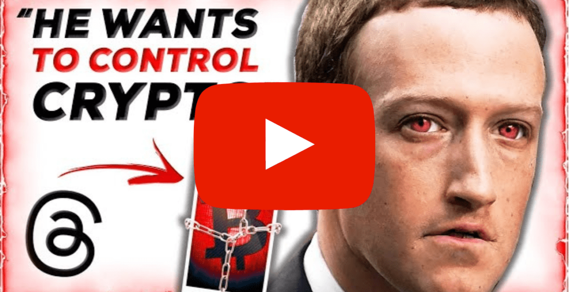 mark zuckerberg z czerwonymi oczami z napisem sugerującym że chce kontrolować krypto