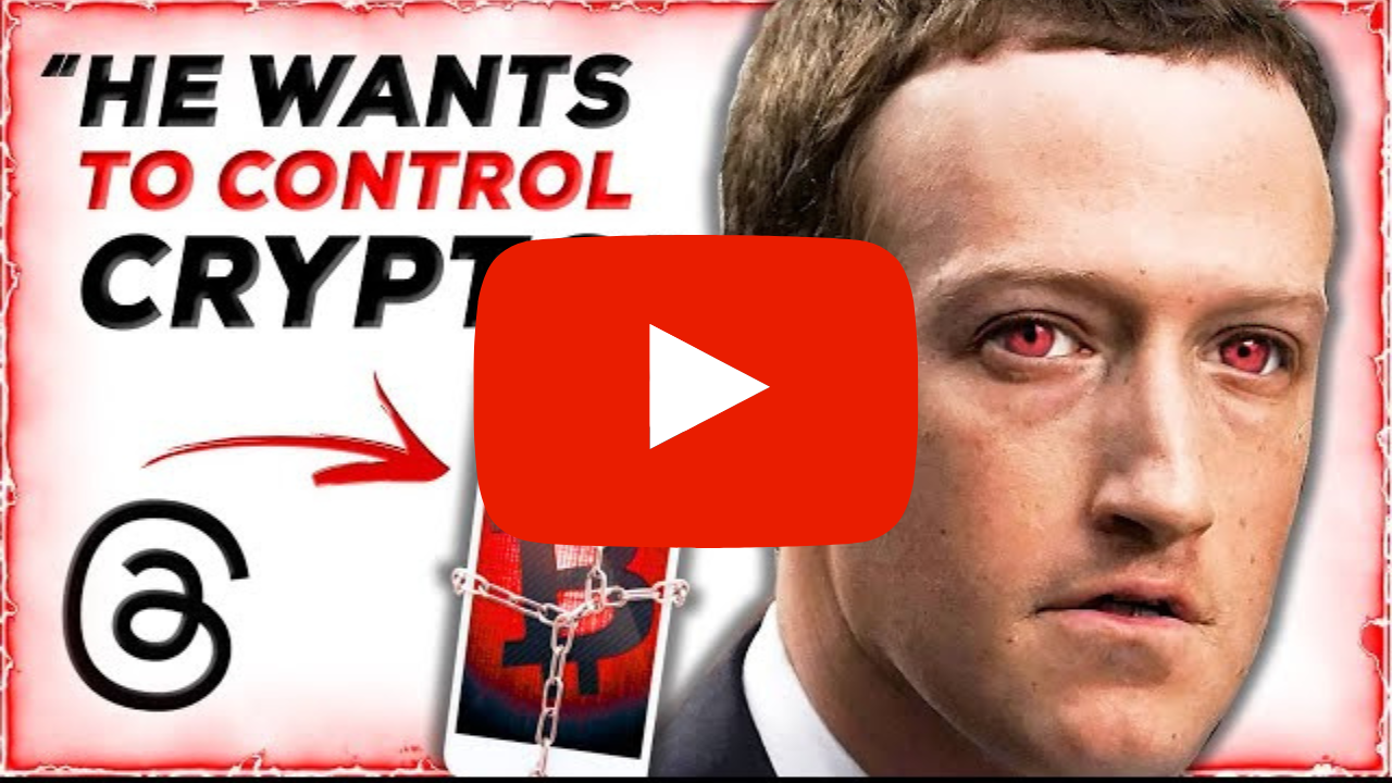 mark zuckerberg z czerwonymi oczami z napisem sugerującym że chce kontrolować krypto