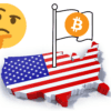 obrys USA z flagą BTC i emocji myśli"