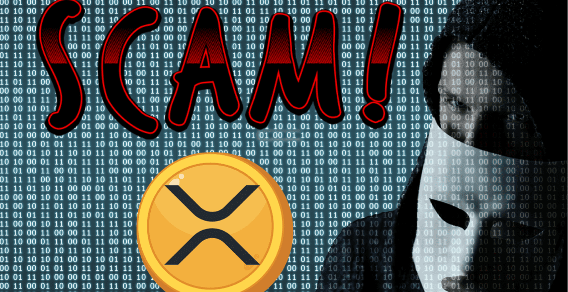 token XRP, haker i napis "SCAM!"