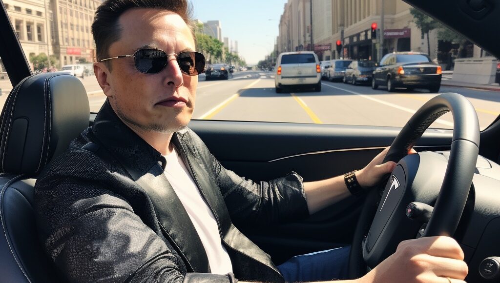 elon musk in his tesla car