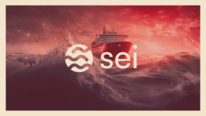 logo sei network na tle statku płynącego podczas sztormu, czerwona poświata