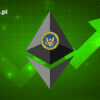ethereum na zielonym tle symbolizującym wzrosty