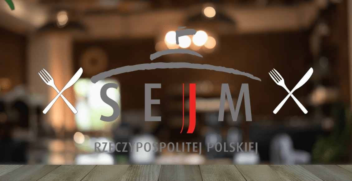 logo sejmu polski na tle restauracji