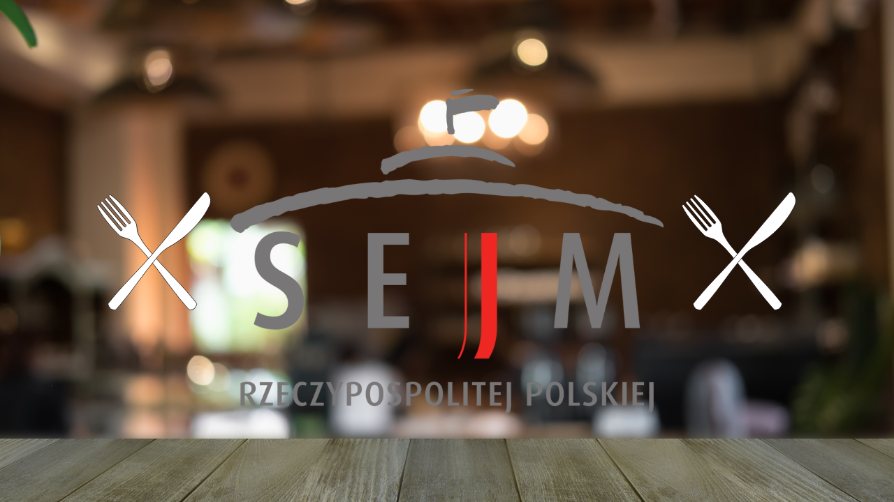 logo sejmu polski na tle restauracji