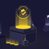 reflektor w stylu noir wyświetlający logo kryptowaluty