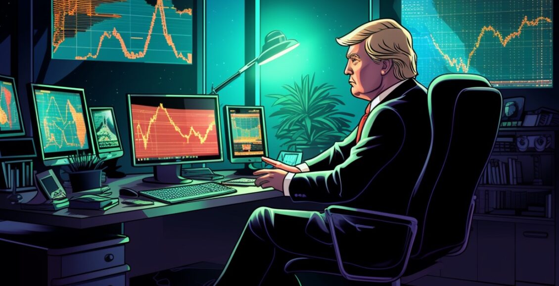 Donald Trump śledzący kryptowaluty na wykresie