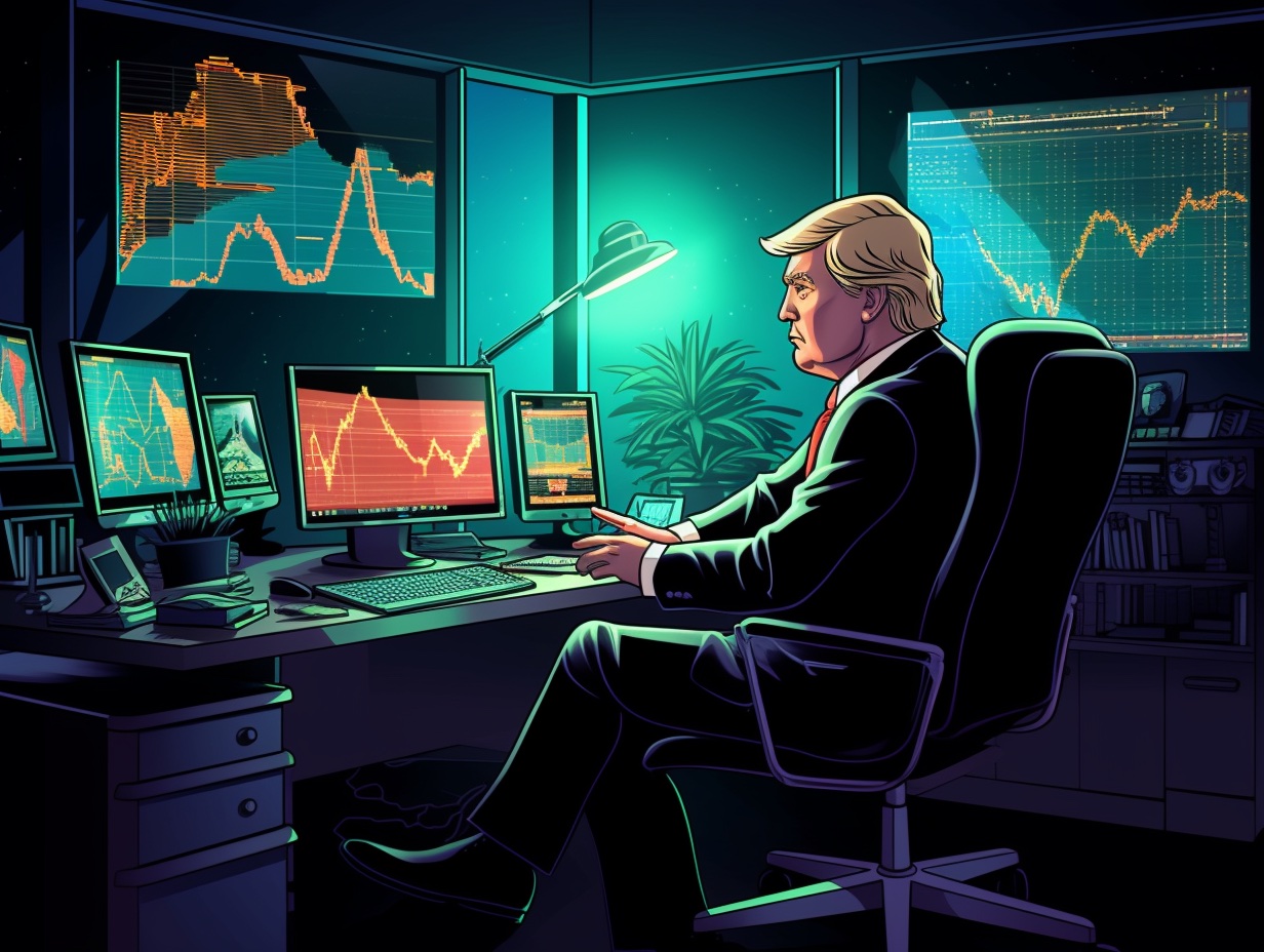 Donald Trump śledzący kryptowaluty na wykresie