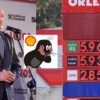 ceny paliw na pylonie orlenu, prezes lotosu przy mikrofonie, krecik łapiący się za głowę
