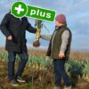 Spotkanie rolnika ze klientem z widokiem pól w tle