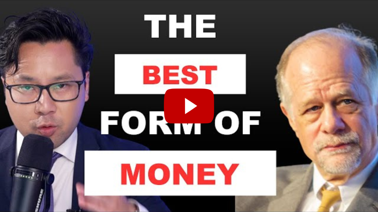 david lin i profesor lawrence white, pomiędzy nimi napis "The best form of money"