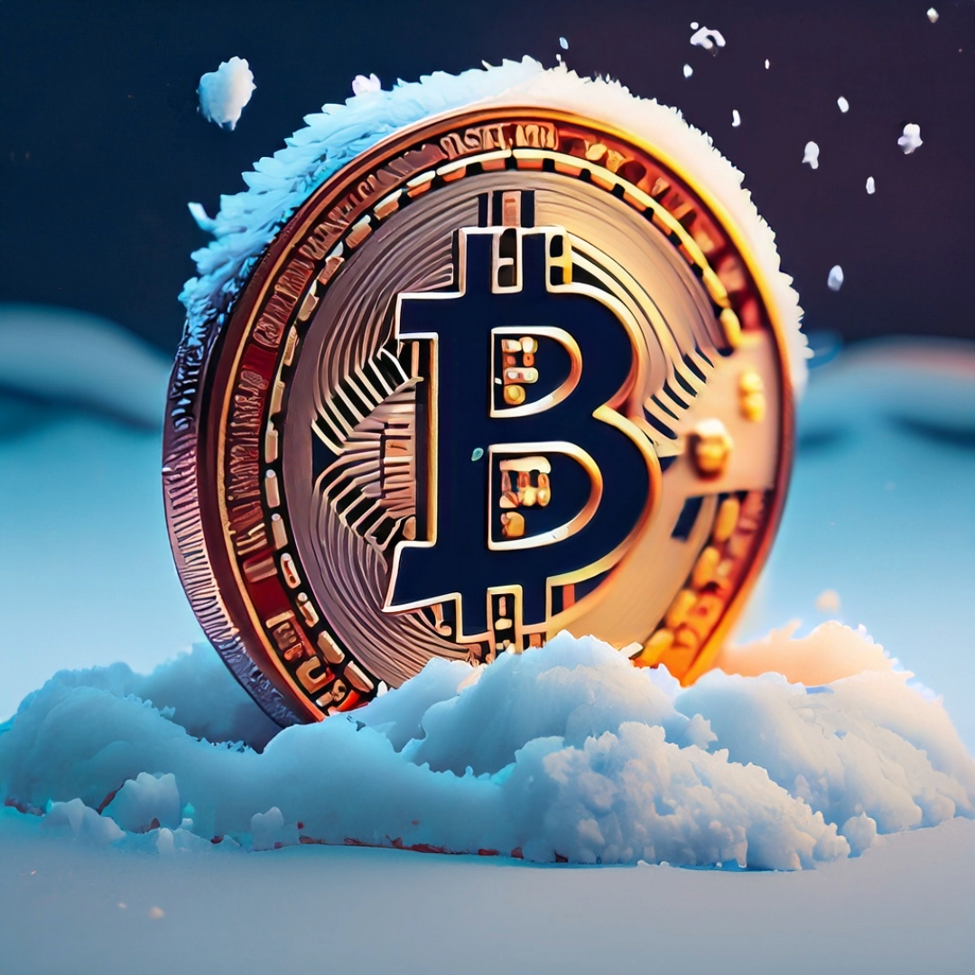 krypto Bitcoin w śniegu