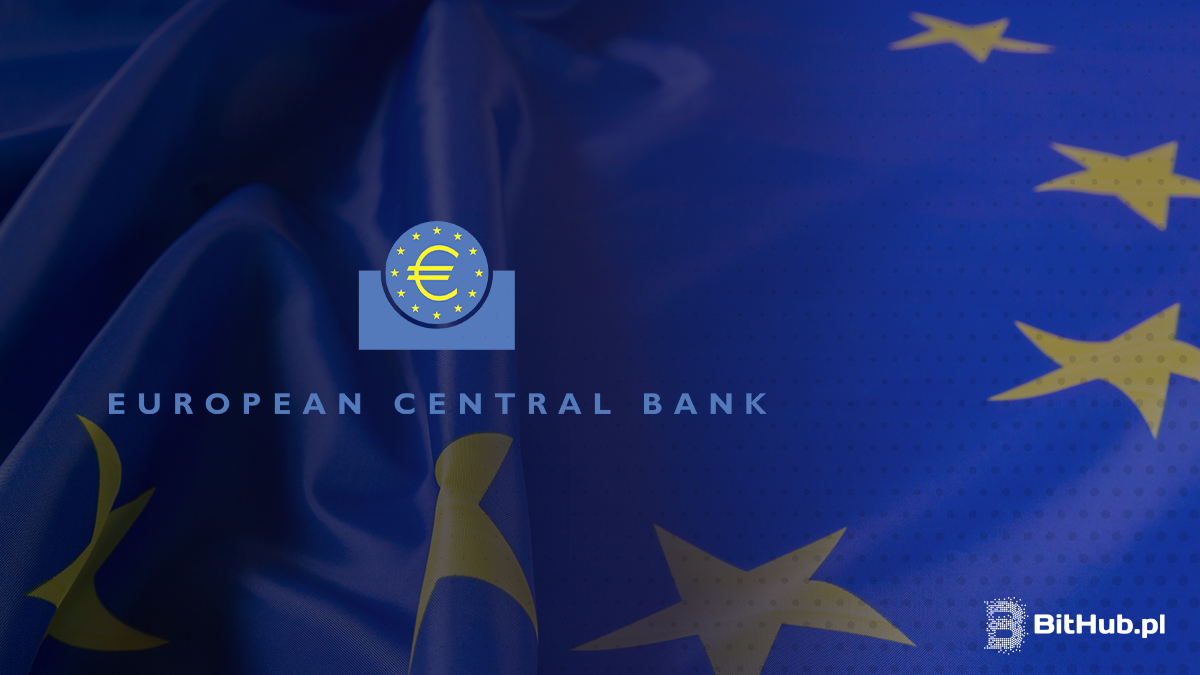 flaga unii europejskiej, n a niej logo europejskiego banku centralnego