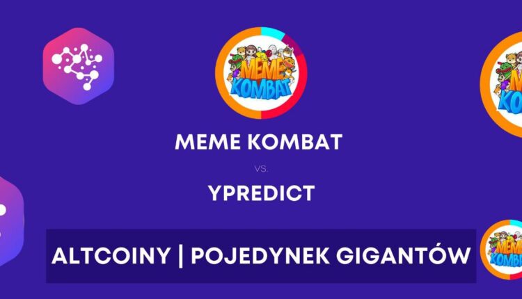 Grafika fioletowa z logami kryptowalut meme kombat i ypredict