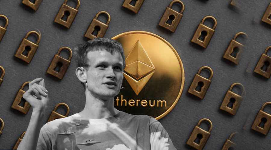 Vitalik Buterin na pierwszym planie, na drugim wizerunek logo Ethereum