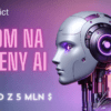 Robot sztucznej inteligencji na tle fioletowej grafiki