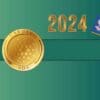 Logo Cardano na złotej monecie z dopiskiem '2024'