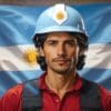 prezydent Argentyny jako robotnik w kasku