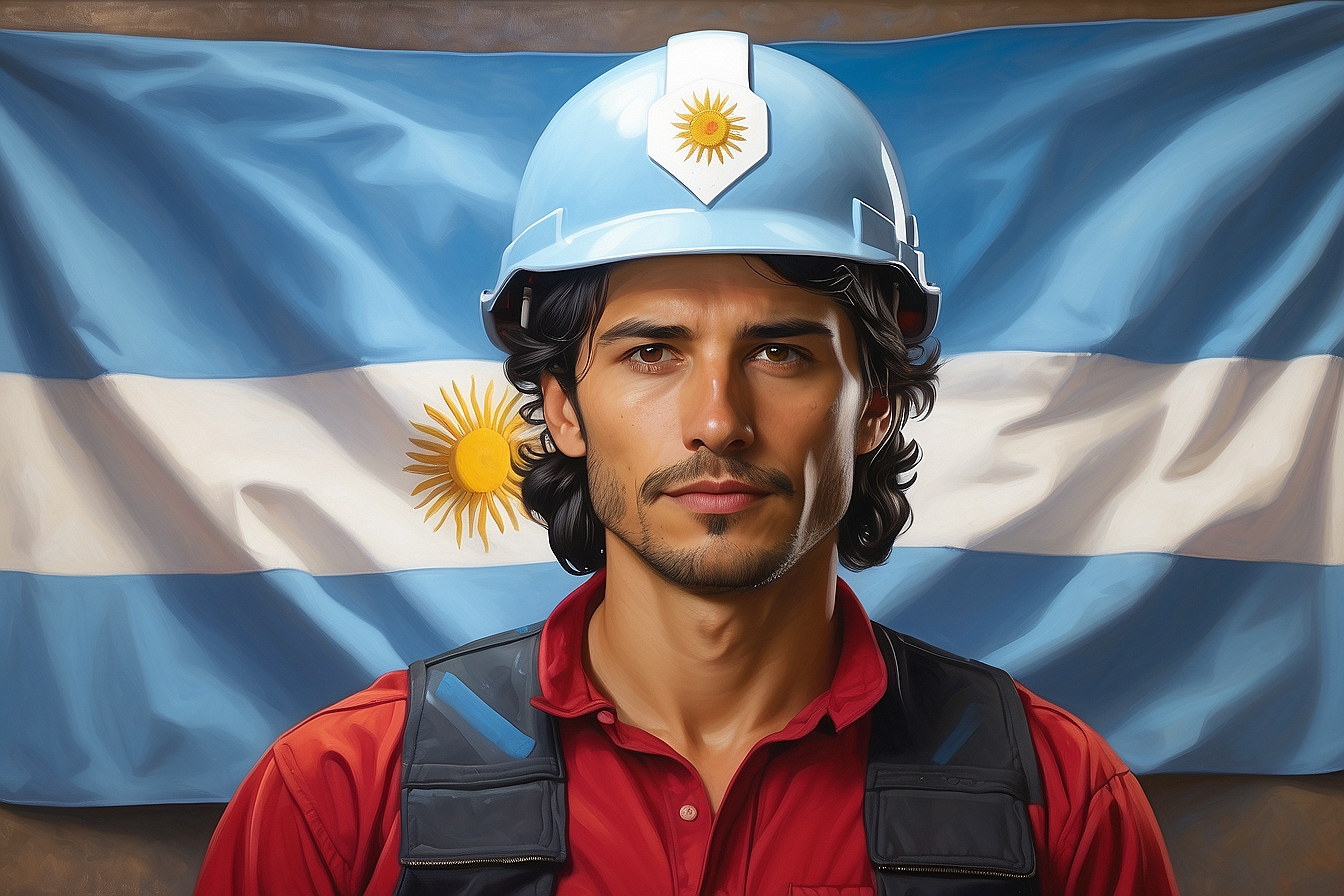 prezydent Argentyny jako robotnik w kasku