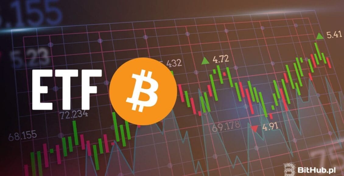 grafika przedstawiająca wykres i bitcoin ETF