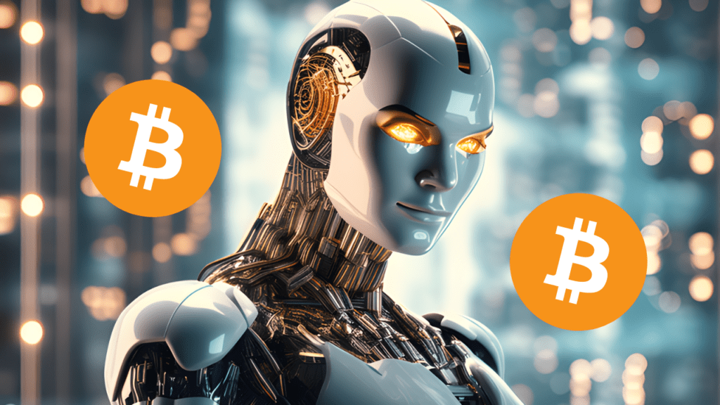 Robot na tle bitcoinów