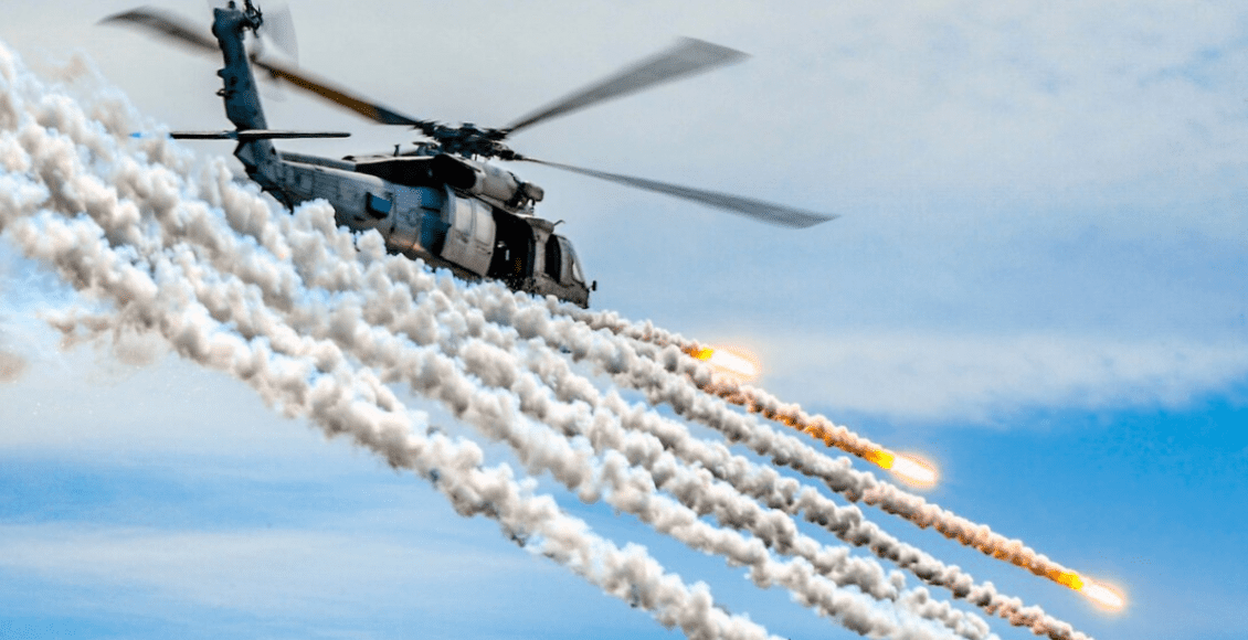 US Navy – HH60 Seahawk – firing flares
