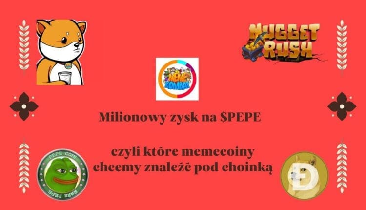 Czerwona grafika z memecoinami i opisem że to prezent po choinkę