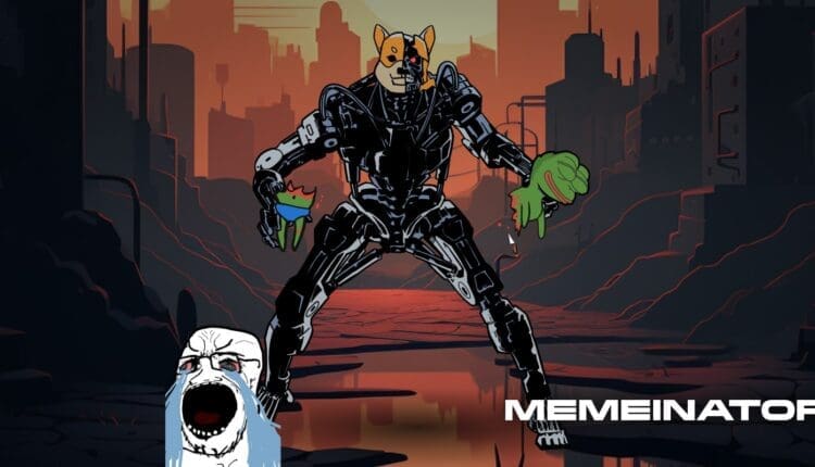 Grafika przedstawiająca pieska Shiba Inu jako terminatora
