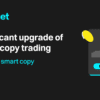 Grafika z czarnym tłem prezentująca logo Bitget i reklamę funkcji copy trading