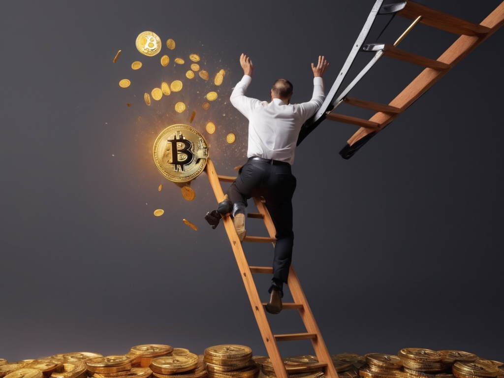 Bitcoin i mężczyzna spadają z drabiny