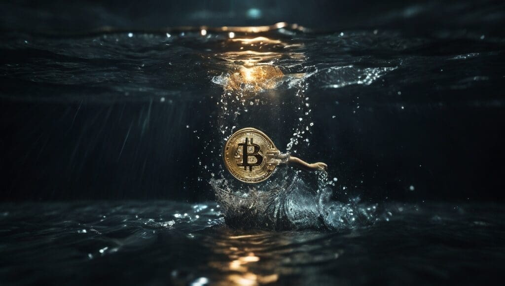 Bitcoin wpadający do wody