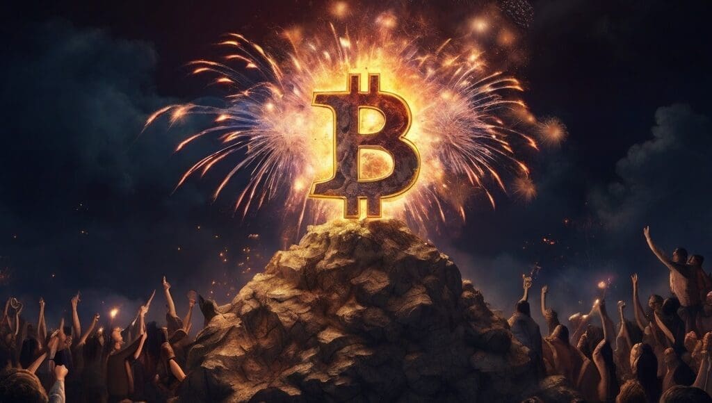 Bitcoin, tłum, fajerwerki