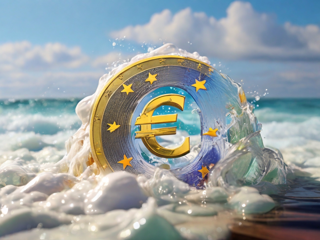 cyfrowe euro wyłaniające się z morskiej piany