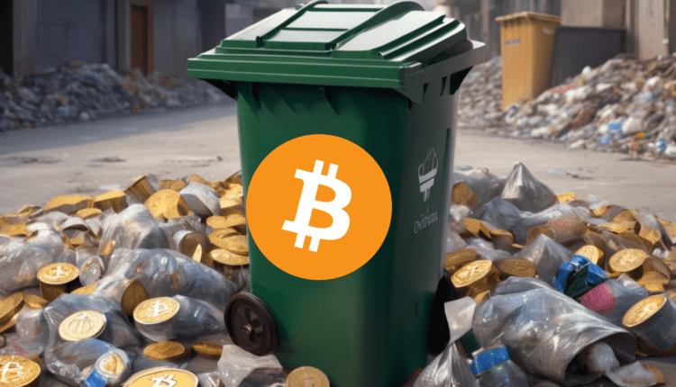 Bitcoin, kosz na śmieci, sterta śmieci