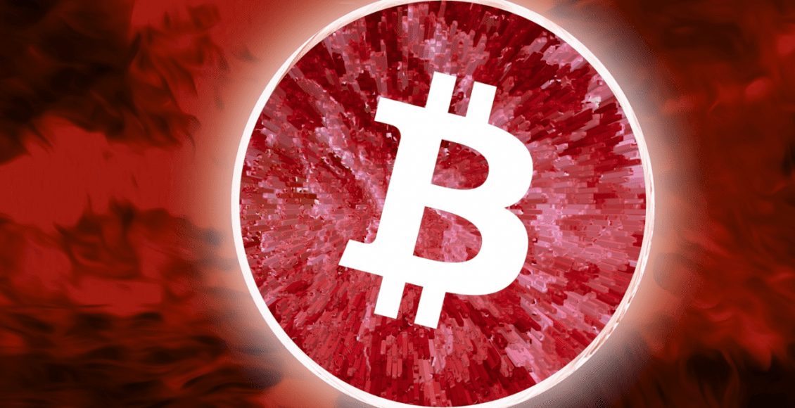 Logo Bitcoina na czerwono na czerwonym tle