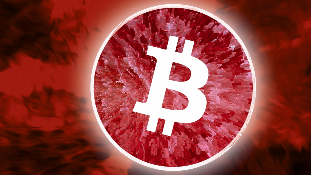 Logo Bitcoina na czerwono na czerwonym tle