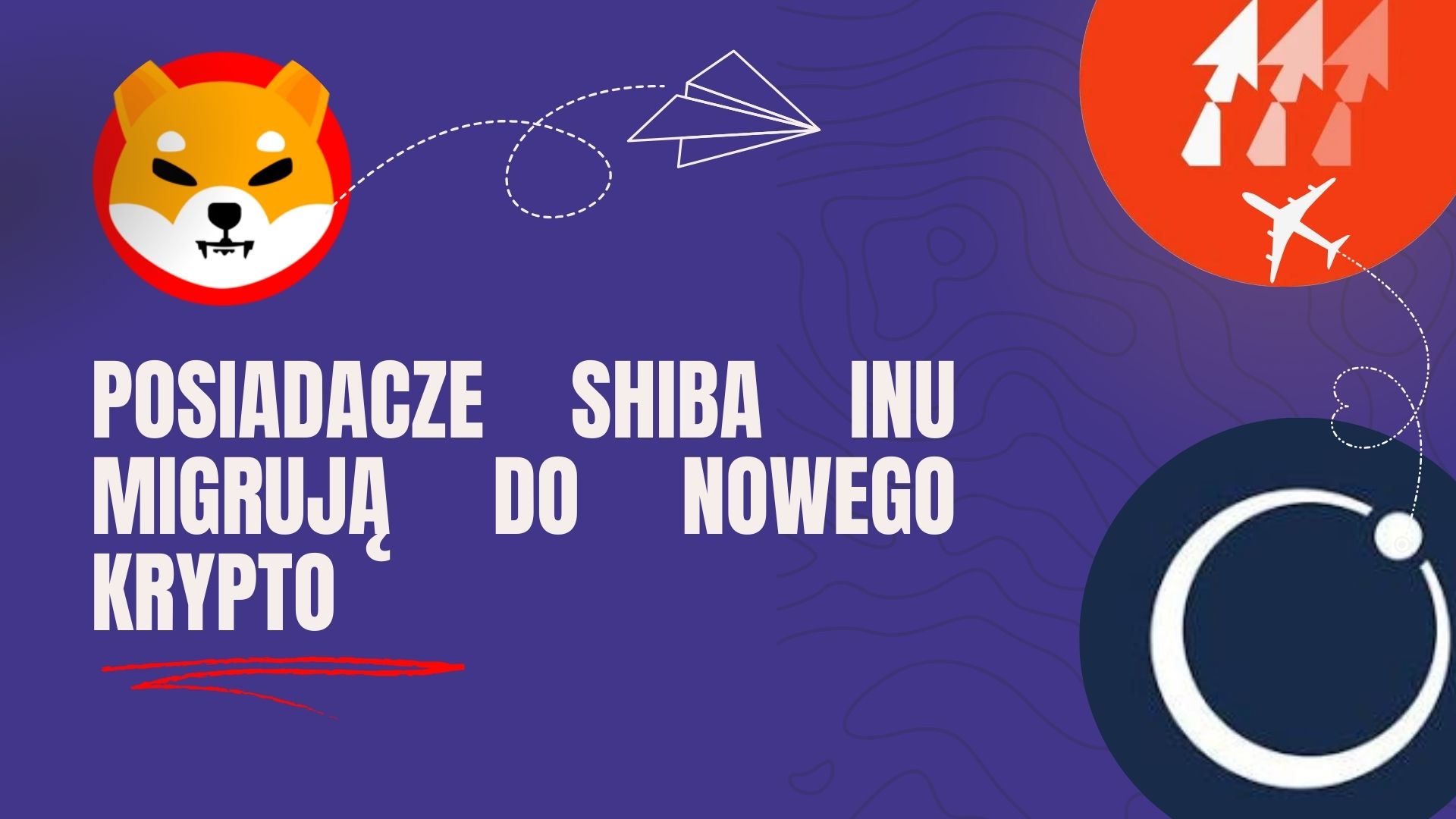 Logo Shiba Inu na fioletowym tle i informacja że posiadacze migrują do nowego krypto