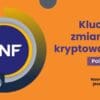 Grafika w kolorze pomarańczowo-granatowym o zmianach KNF dla rynku kryptowalut w Polsce
